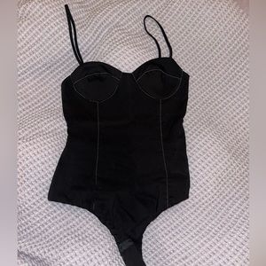 ZARA Womens Beaded Corset Style Spaghetti Strap Body Suit Black